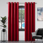 GC GAVENO CAVAILIA Faux Silk Eyelet Curtains For Living Room, 100% Polyester Ring Top Fully Lined Drapes, Deep Red, 66x90 Inch