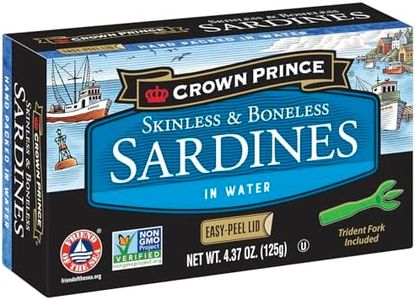 Crown Prince Skinless & Boneless Sardines in Water, EZ Peel lid w/Trident, 4.37 oz cans (Pack of 12)