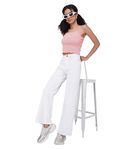 i'sol Women's Alice Stylish Flared White Jeans for Women and Girls||Stretchable Comfortable High Waist||Fashionable Loose Fit Retro Chic Denim Jeans||Trendy Wide Leg Ladies Pants WHITE 28