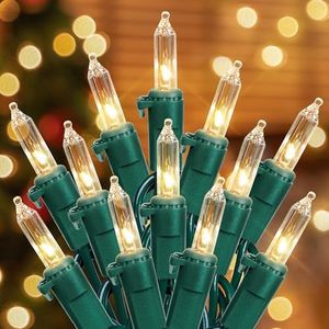 Hopolon 2 Pack 13ft 50-Count Clear Green Wire Christmas Light Set,Incandescent Mini Christmas Lights, Connectable 120V Clear Tree Lights for Wedding, Bedroom, Classroom, Porch Decor(2pcs Warm White)