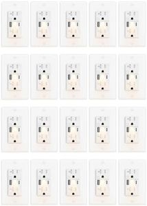 USB C Outlets with Night Lights Built in,Greencycle 20Amp High Speed Night Light Wall Outlet,4.8A USB A/C Ports Electrical Outlet Tamper-Resistant,Wall Plate Included for Home,Dorm Room, 20PK