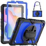 SEYMCY Case for Samsung Galaxy Tab S6 lite Case 10.4 Inch 2024/2022/2020, Shockproof Case with Screen Protector, Rotating Stand/Hand Strap, Shoulder Strap for Samsung S6 Lite Tablet Case, Blue