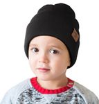 Toddler Kids Winter Beanie Hat, Soft Warm Knitted Toque for Baby Boys Girls (Black)