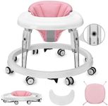 Baby Walker, Foldable Multi-Function Anti-Rollover Walker with Brake Design, 7 Level Height Adjustable, Baby Walkers for Boys 6 Months Suitable for All Terrains (Light Pink)