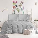 Nestl Bedding Duvet Cover 6-Piece Set - High Thread Count Sheets - Tri-Blend Cotton Deep Pocket Fitted Sheet, Zipper Duvet Cover, 2 Cool Pillow Cases, 2 Pillow Shams - Queen, Silver Light Grey