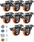 ASRINIEY Casters, 3" Caster Wheels, Orange Polyurethane Castors, Top Plate Swivel Wheels, Casters Set of 8, Locking Casters for Furniture and Workbench, Heavy Duty Casters, 8 Pack Casters with Brake