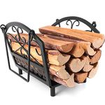 AMAGABELI GARDEN HOME Fireplace Log Rack Firewood Rack Indoor Outdoor Fireplace Log Holder 14.2 x 12.6 x 12.4inch Handle Steel Wood Cradle for Wood Stove Hearth Log Carrier Storage Holder Stand