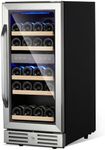 15 Inch Wine Cooler Under Counter, 29 Bottle Dual Zone Wine Fridge Wine Refrigerator with Stainless Steel Digital Temperature Control, Temperature Memory, Built-in or Freestanding Wine Cellar