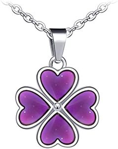 MicVivien Collar para Mujeres Niñas con Colgante Medallón de Corazón/Trébol de Cuatro Hojas/Mariposa/Estrella, Collar con Sensor de Temperatura Cambio de Color para Disfraces Halloween Fiesta