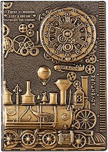 YHH Leather Diary DIN A5 Lined, Vintage Notebook Lined Hardcover Embossed Travel Diary for Writing Yourself, 200 Pages, Journal Notebook Ideas for Adults, Children, Friend, 3D Time Train, Bronze