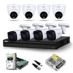 Dahua Full Color Night Vision Hd Cctv Security Camera With Installation Combo Set 2Mp,Dome(Indoor)4Pcs,Bullet(Outdoor) 4Pcs 4 Channel Dvr,1Tb Surveillance Hdd,For Home & Offices(4Dome4Bullet)-Wireless