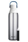 Brita Insulated Stainless Steel Filtering Water Bottle with Straw, BPA-Free Water bottle for Sports, Travel or Hiking, Great for gifting, Easy-carry loop, Leak-proof lid, 26 Oz, Silver