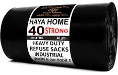 Haya Home 70L to 80L 40 Extra Strong Bin Bags Heavy Duty Bin Liners 40 μm Black Plastic Refuse Sacks large Waste Dustbin Bags for Kitchen Home Office DIY Garden from 100% Recycled Material