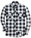 Alimens & Gentle Men's Button Down Flannel Shirt Warm Casual Plaid Shirts, Black&White Plaid Size:L