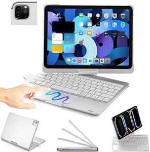 Arzoe iPad Keyboard Case for iPad Air 11 2025 iPad Pro 11 inch 2022 2021 2020 2018, iPad Air 2024 11 inch, 5th 4th Gen 10.9” 2022 2020 Bluetooth Keyboard with Back Light Touchpad Pencil Holder Silver