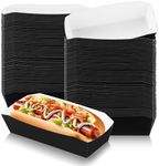 Yeaqee 100 Pcs 7" Paper Hot Dog Trays Disposable Paper Food Nacho Boats Hot Dog Holders Hot Dog Plates Disposable Serving Trays for Carnivals, Parties, Dinner, Cookouts(Black)