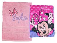 TeddyTs Personalised Pink Swimming Towel and Minnie Mouse School Gym Bag Set, 125cm x 75cm (approx)