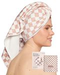 Kitsch XL Microfiber Hair Towel Wrap - Soft Hair Towels for Women | Quick Drying Microfiber Hair Towel for Curly Hair | Large Hair Wrap Towels | Hair Turbans for Wet Hair (Terracotta Checker)