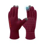 COOLJOB Winter Warm Gloves for Women and Men, Thermal Knitted Gloves with Touch Screen, Anti slip Silicone Dots for Jogging, Running, Driving, Cycling, Walking, Hiking, Medium, Red, 1 Pair M