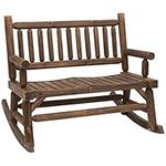 Outsunny 2-Person Outdoor Rocking Chair, Wood Patio Rocker, Porch Rocking Bench with Slat Back and Seat, Carbonized Colour