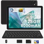 DOOGEE T10W Android 14 Tablet 10.1 Inch, 4G Dual SIM Card Slots, 8000mAh, 9GB RAM + 128GB ROM/TF 1TB, Low Blue Light, BT5.0/Type C/OTG/Tablet with Keyboard/Mouse/Case/Pen - Black