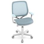 COSTWAY Kids Ergonomic Desk Chair, Height Adjustable Children Armrest Computer Chairs with Sit-Lock Casters, Swivel Mesh Task Desk Study Chair for Boys Girls (Blue)