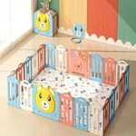 Metreno 14 Panel Playpen for Babies Kids Play Yard with Mat and Balls Gate Playard for Baby Play Area Indoor Setup,Kid Toddlers Upto 4Yrs(14 Panel (5 * 5 FT=25 SQFT)