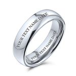 Bling Jewelry Personalized Plain Simple Dome Couples Titanium Wedding Band Rings Polished Silver Tone Comfort Fit 6MM Custom Engraved