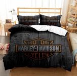 PLAYH Harley Davidson Bedding Sets Duvet Cover Sets Motorcycle Club Theme 3D Printing Duvet Cover Set with 2 Pillowcases (King:90x104in,Black)