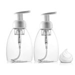 2Pcs 8.5 Ounce Clear Plastic Foamer Soap Dispenser Empty Pump Mousse Bottles Containers for Cosmetic Facial Cleanser Liquid Hand Soap Bathroom Kitchen Use