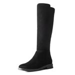 Shoe'N Tale Women's Knee High Boots Flat Low Heel Stretchy Round Toe with Side Zipper, A-black, 7 UK