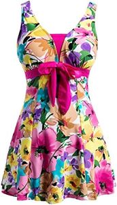 Wantdo Women's Floral Swimdress Modest Swimwear Slimming Push up Skirtini Swimsuit Rose Red 18W-20W