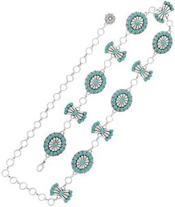 TOPACC Turquoise Concho Chain Belts for Women Western Cute Boho Teal Metal Cowgirl Country Concert Belt for Dresses Jeans