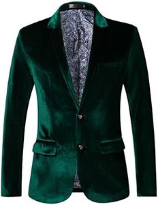 THWEI Mens Velvet Blazer Slim-Fit Fashion Solid Suit Jacket, Green, Large