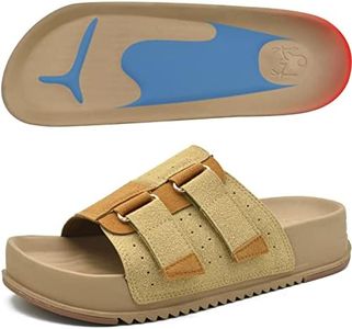 KuaiLu Donne Regolabili Chunky Slides Arch Support Donne Slip on Leggero Piattaforma Cuscino Piatto Sandali Moda Estate Punta Aperta Spessa Suola Regolabile Fibbia Strap Beige 38