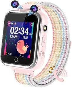 PTHTECHUS Kids Smartwatch Phone, Touch Screen Wrist Watches Step counter Children Music Player Game Wristwatch, School Mode Flashlight Calculator SOS Clock, Boys Girls Student Birthday Gifts (Pink)