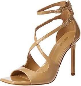 Guess Women's Sella Heeled Sandal, Medium Natural Patent, 8.5