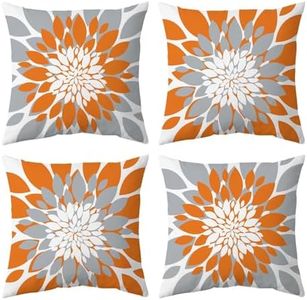 Qahing Pack of 4 Fall Outdoor Waterproof Pillow Covers 18x18 Decorative Outdoor Throw Pillows Garden Square Cushion Cases for Patio Furniture, Couch, Tent Sunbrella, Bench, Orange Grey