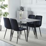 HomJoy 120cm Rectangular Marble Slate Dining Table and Velvet Upholstered Chairs Set of 4 for Kitchen/Apartment (Black, Grey Table and Set 4)