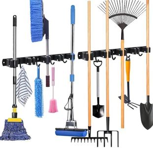 Vexillic Porta Scope Parete, 5 Supporti e 4 Ganci Appendi Scope a Muro Acciaio Inossidabile per Bagno, Cucina, Garage, per Attrezzi da Giardino Nero 2 Pezzi