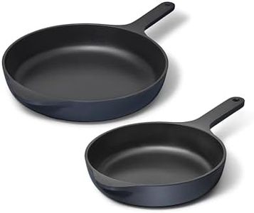 Caraway Cast Iron Skillet Set - 8" & 10.5” Enameled Cast Iron Pan With 3 Layer Enamel Coating - No Seasoning Required - Compatible With All Stovetops - Free From Forever Chemicals - Midnight Blue