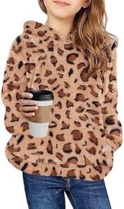 Arshiner Girls Fuzzy Fleece Hoodies Casual Sweatshirt Sherpa Pullover with Kangaroo Pockets Leopard Print Hoodie Girls Sweatshirts Size 10-12