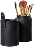 TRADERPLUS Makeup Brush Holder Organizer PU Leather Cosmetics Make Up Cup Storage Travel Case (Black)