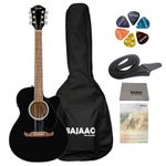 Fender FA135CE Electro-Acoustic Guitar Concert Cutaway Electronics with Gig-Bag, Polishing Cloth, Strap, Picks & E-Book - Black