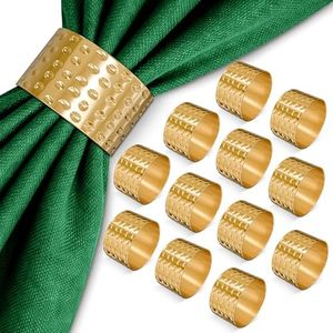 Hammered Gold Napkin Rings Set of 12, Reusable Metal Napkin Holders