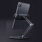 Adjustable Tablet Stand, Top One Tech Foldable Retractable Desktop Phone Tablet Device Holder, Compatible with New iPad 2017 Pro 9.7, 10.5, Air Mini 2 3 4, Kindle, Phone (Matte Black)