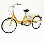 Cutycaty 24 Inch Tricycle Bicycle for Adults 6 Speed 3 Wheels Tricycle Load Bike with Shopping Basket Yellow 3 Wheels Bicycle Bike Adult Tricycle