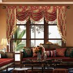 Loom and Mill Luxury Waterfall Valance for Living Room, Classic Damask Jacquard Swag Valances with Tassels, Red Swag Curtains for Bedroom Windows Banquet Christmas Decor, Rod Pocket(W79Inch,1 Panel)