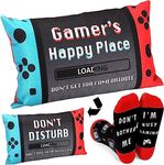 Gamer Gifts for Teenage Boys, Easter Basket Stuffers for Teens, Gaming Gifts for Girls Men Father Boyfriends Teenage Boys, Gamer Socks + Throw Pillow Covers 20x12 Inch, 20x12 Case+red Sock, One Size