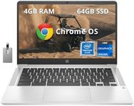 HP Chromebook 14" Anti-Glare HD Laptop, Intel Pentium Silver N5000, 4GB RAM, 64GB eMMC, Intel UHD Graphics 605, HD Camera, Audio by B&O, Wi-Fi, Bluetooth, Chrome OS, Silver, 32GB Hotface USB Card